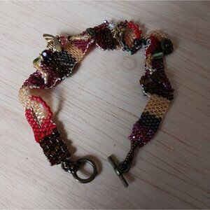 A Gardener's Bracelet Woven Beads Pollinator Bee Dragonfly Butterfly Charms